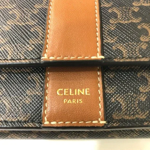 CELINE Triomphe Small trifold Compact wallet Trifold wallet PVC/Leather Brown - Picture 9 of 16